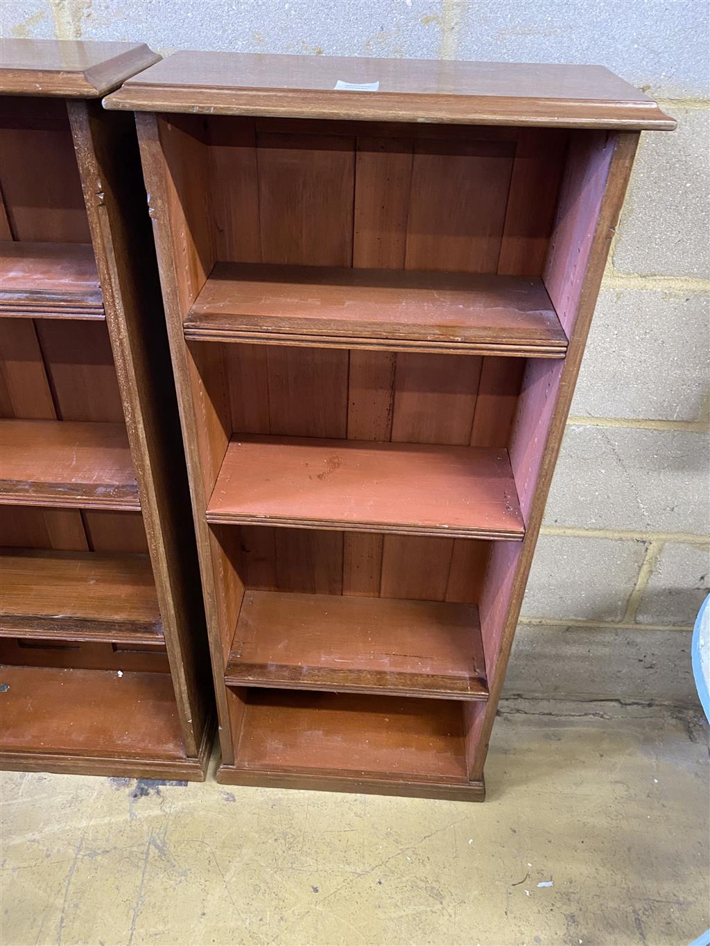 A pair of mahogany open fronted bookcases, width 53cm, depth 24cm, height 120cm